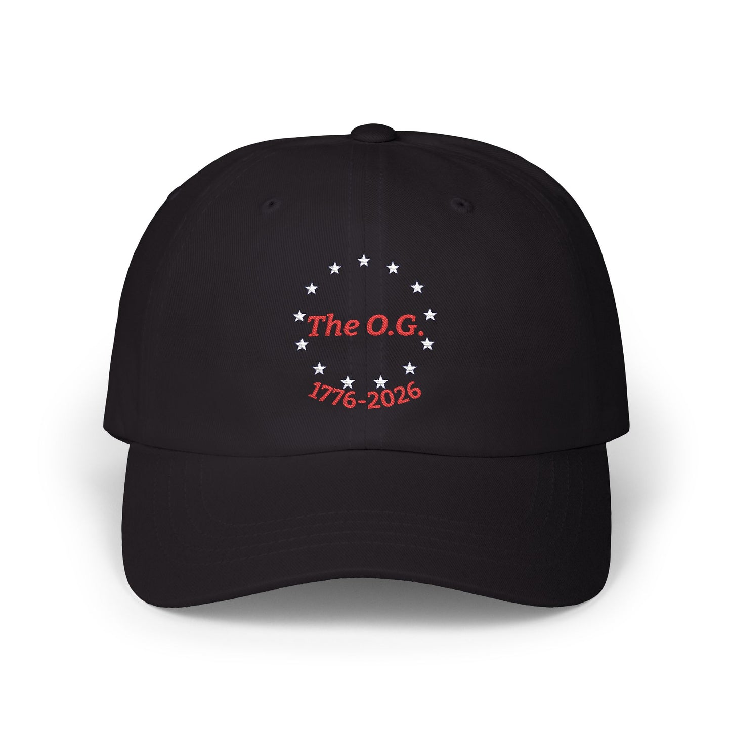 America 250th anniversary black baseball cap embroidered The OG circle of stars 1776-2026 adjustable strap antique brass buckle Yupoong