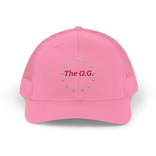 Pink cap with 'The O.G.' text and star decorations on a white background