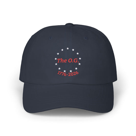 America 250th anniversary navy baseball cap embroidered The OG circle of stars 1776-2026 adjustable strap antique brass buckle Yupoong