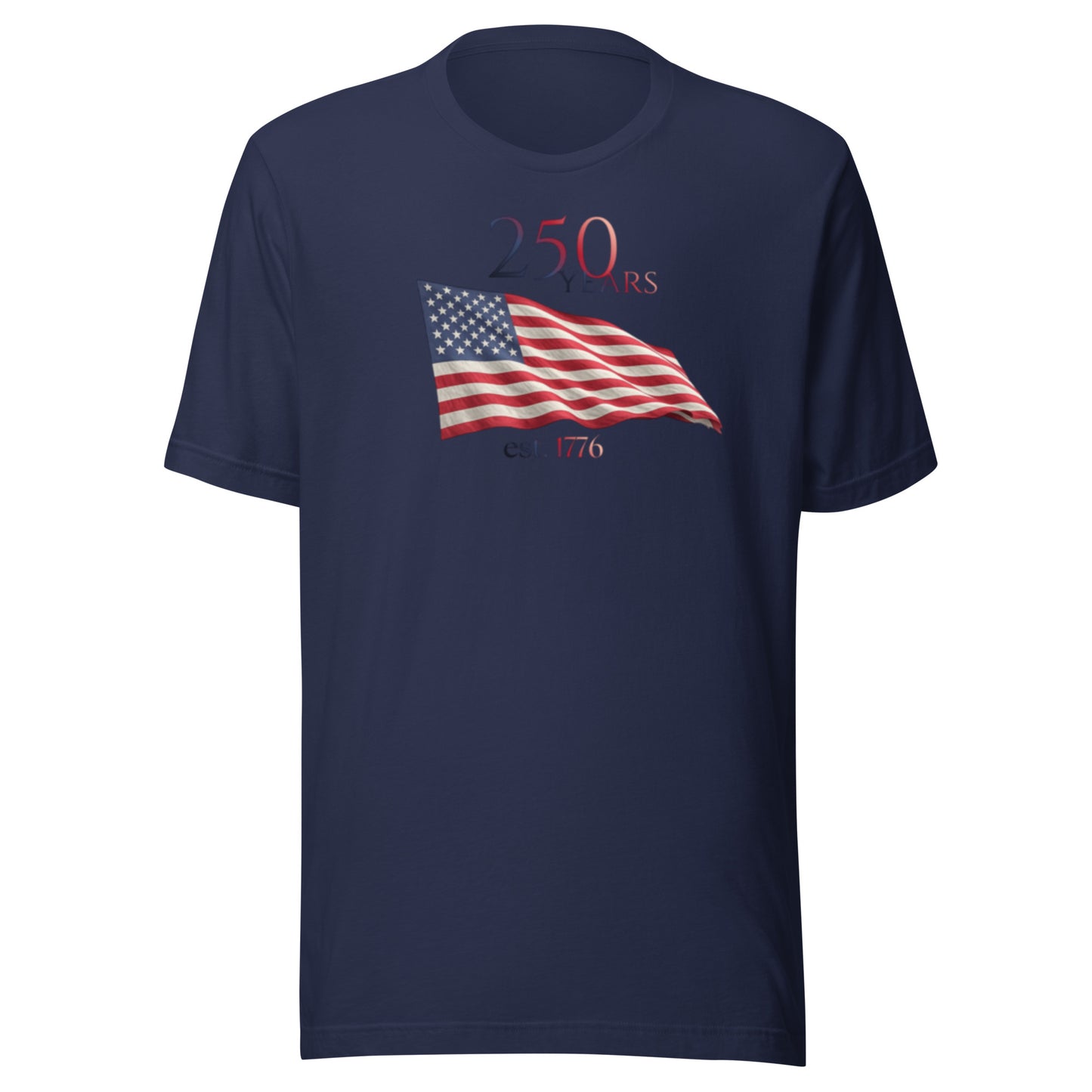 America 250th anniversary t-shirt navy American flag graphic Est 1776 limited edition Bella Canvas unisex