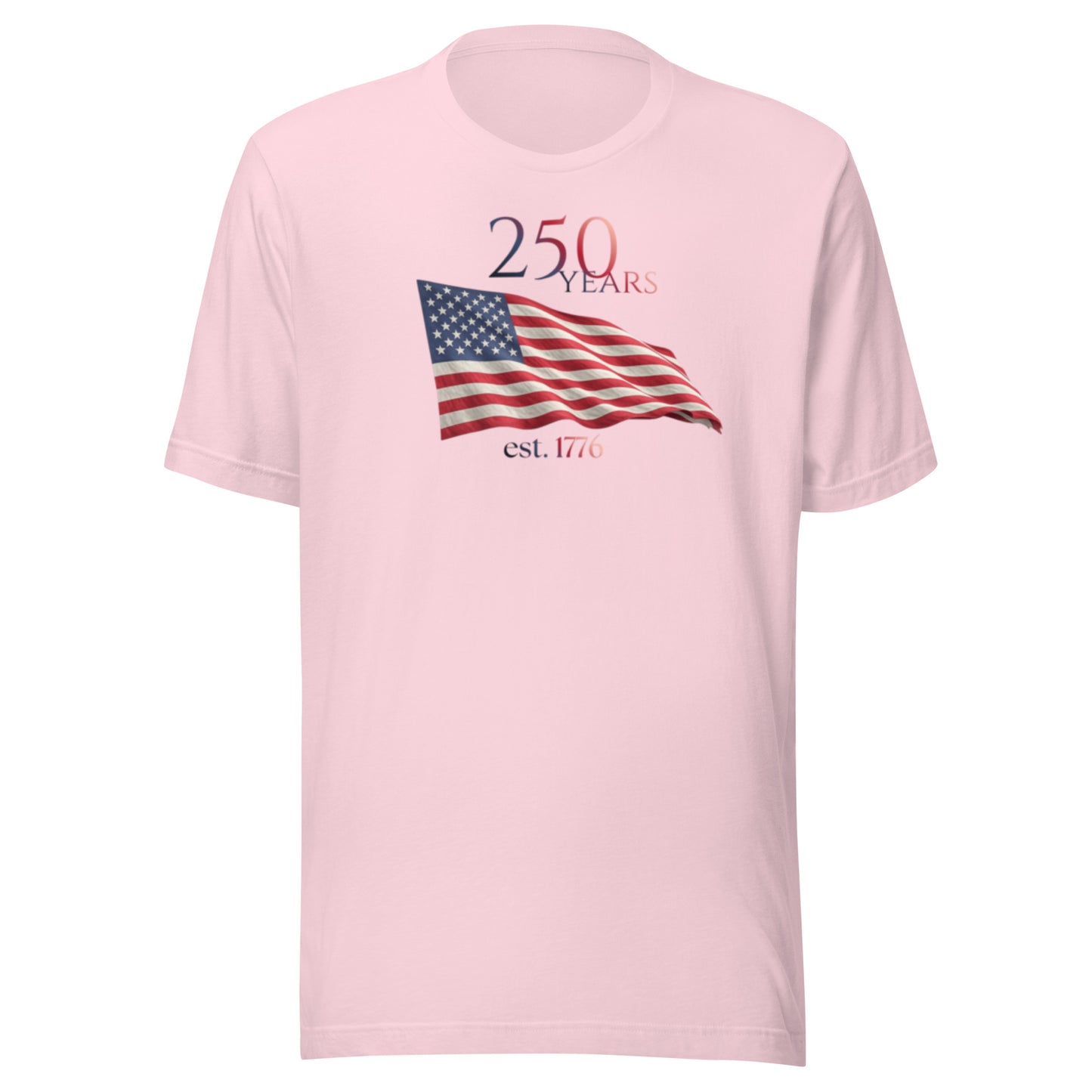 America 250th anniversary t-shirt pink American flag graphic Est 1776 limited edition Bella Canvas unisex