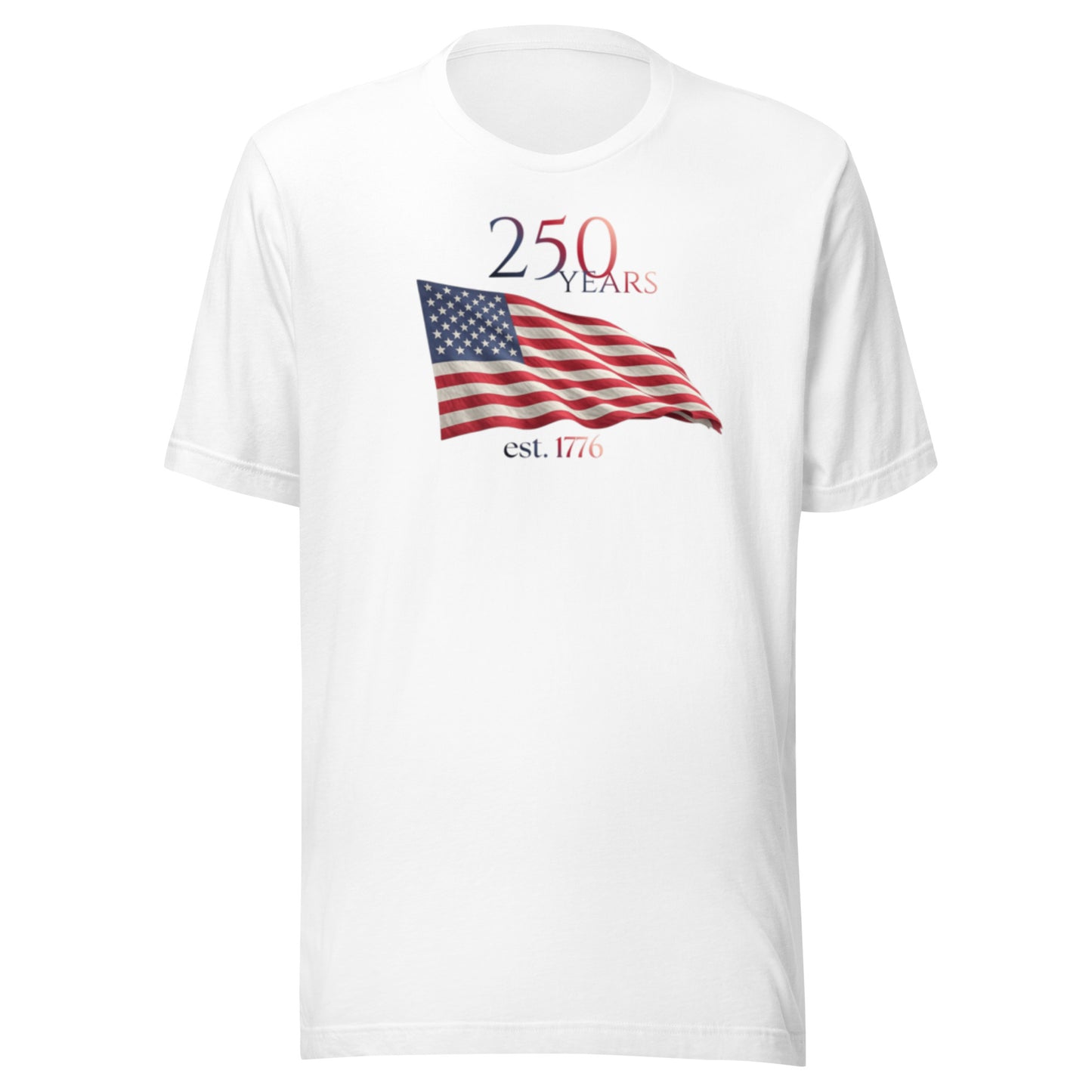 America 250th anniversary t-shirt white American flag graphic Est 1776 limited edition Bella Canvas unisex